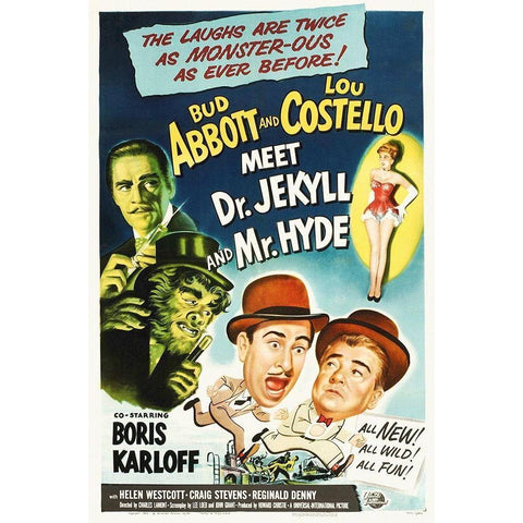 Abbott and Costello - Meet Dr-Jekyll And Mr-Hyde White Modern Wood Framed Art Print by Hollywood Photo Archive