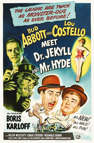 Abbott and Costello - Meet Dr-Jekyll And Mr-Hyde White Modern Wood Framed Art Print with Double Matting by Hollywood Photo Archive