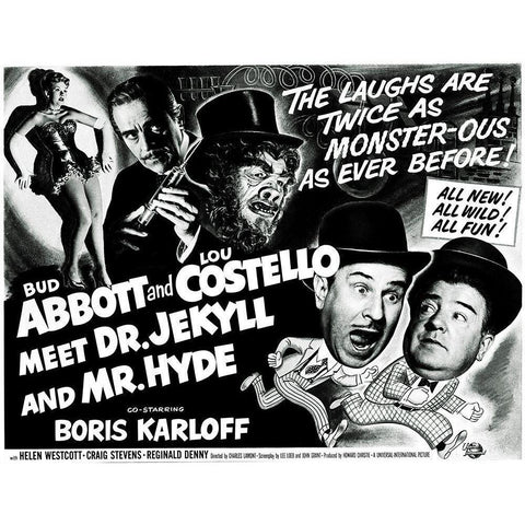 Abbott and Costello - Meet Dr. Jekyll And Mr. Hyde Gold Ornate Wood Framed Art Print with Double Matting by Hollywood Photo Archive