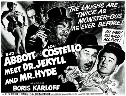 Abbott and Costello - Meet Dr. Jekyll And Mr. Hyde Black Ornate Wood Framed Art Print with Double Matting by Hollywood Photo Archive