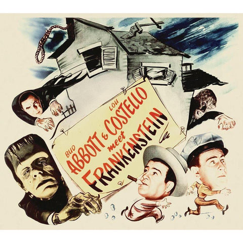 Abbott and Costello - Meet Frankenstein Gold Ornate Wood Framed Art Print with Double Matting by Hollywood Photo Archive