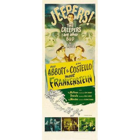 Abbott and Costello - Meet Frankenstein Gold Ornate Wood Framed Art Print with Double Matting by Hollywood Photo Archive