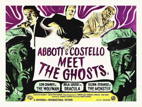 Abbott and Costello - Meet The Ghosts White Modern Wood Framed Art Print with Double Matting by Hollywood Photo Archive