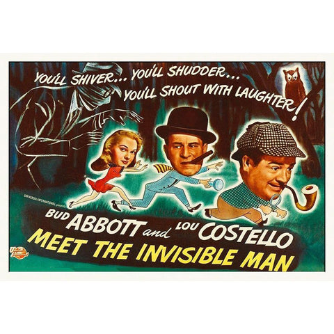 Abbott and Costello - Meet The Invisible Man Poster Black Modern Wood Framed Art Print by Hollywood Photo Archive