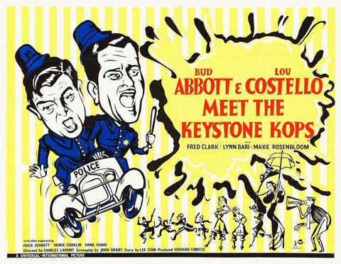 Abbott and Costello - Meet The Keystone Kops White Modern Wood Framed Art Print with Double Matting by Hollywood Photo Archive