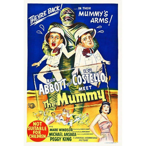 Abbott and Costello - Meet The Mummy White Modern Wood Framed Art Print by Hollywood Photo Archive