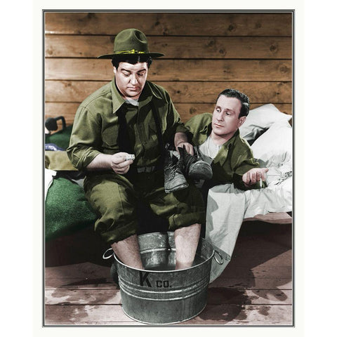 Abbott and Costello - Promotional Still Buck Privates Black Modern Wood Framed Art Print by Hollywood Photo Archive