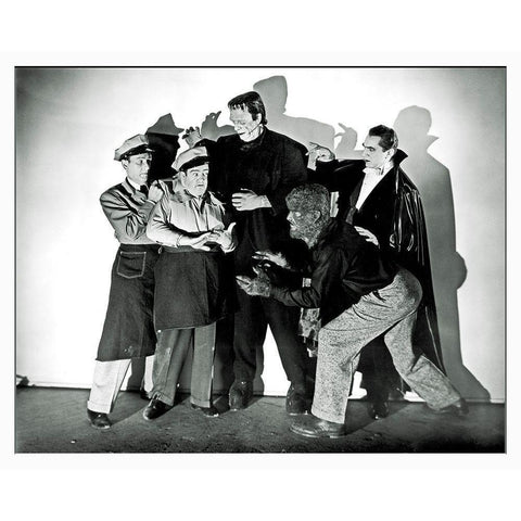 Abbott and Costello - Promotional Still with Frankenstein, Dracula and Wolfman Gold Ornate Wood Framed Art Print with Double Matting by Hollywood Photo Archive