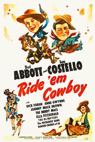 Abbott and Costello - Ride Em Cowboy Black Ornate Wood Framed Art Print with Double Matting by Hollywood Photo Archive