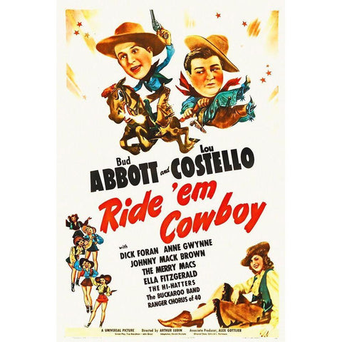 Abbott and Costello - Ride Em Cowboy Gold Ornate Wood Framed Art Print with Double Matting by Hollywood Photo Archive