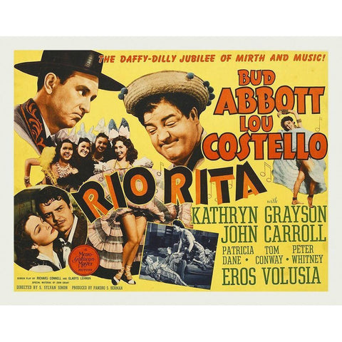 Abbott and Costello - Rio Rita White Modern Wood Framed Art Print by Hollywood Photo Archive