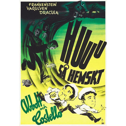 Abbott and Costello - Swedish - Meet Frankenstein Black Modern Wood Framed Art Print by Hollywood Photo Archive