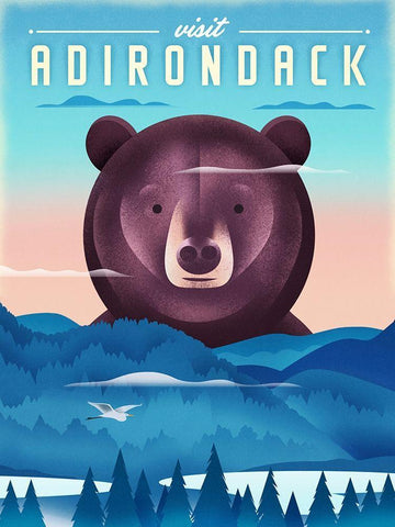 Visit Adirondack - Bear White Modern Wood Framed Art Print with Double Matting by Wickstrom, Martin