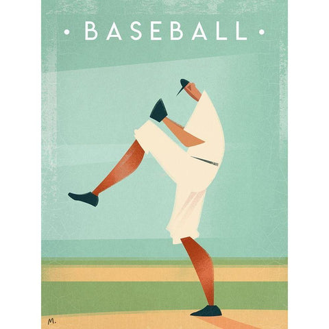 Baseball Black Modern Wood Framed Art Print with Double Matting by Wickstrom, Martin