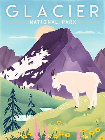 Glacier National Park - Goat Black Ornate Wood Framed Art Print with Double Matting by Wickstrom, Martin
