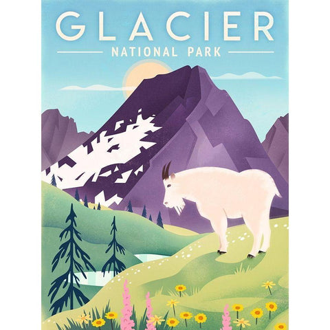 Glacier National Park - Goat White Modern Wood Framed Art Print by Wickstrom, Martin