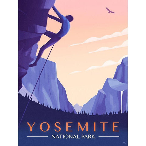 Yosemite National Park - Rock Climber Black Modern Wood Framed Art Print with Double Matting by Wickstrom, Martin