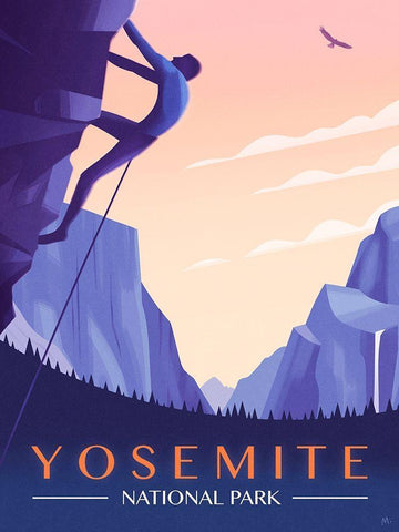 Yosemite National Park - Rock Climber White Modern Wood Framed Art Print with Double Matting by Wickstrom, Martin