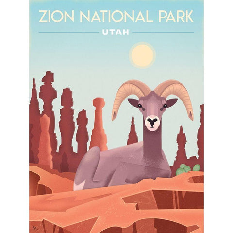 Zion National Park, Utah - Bighorn White Modern Wood Framed Art Print by Wickstrom, Martin