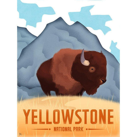 Yellowston National Park - Bison White Modern Wood Framed Art Print by Wickstrom, Martin