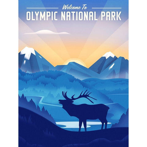 Olympic National Park - Elk Black Modern Wood Framed Art Print by Wickstrom, Martin