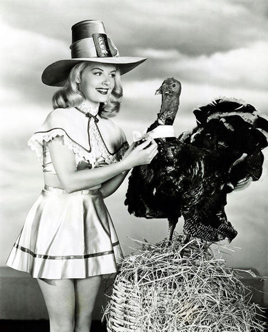 Doris Day with a Thanksgiving Turkey Black Ornate Wood Framed Art Print with Double Matting by Hollywood Photo Archive