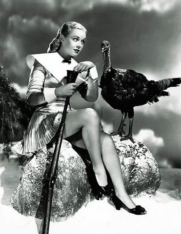 Doris Day with a Thanksgiving Turkey Black Ornate Wood Framed Art Print with Double Matting by Hollywood Photo Archive