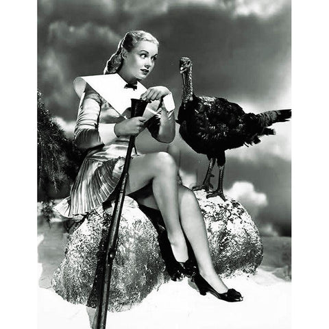 Doris Day with a Thanksgiving Turkey Black Modern Wood Framed Art Print with Double Matting by Hollywood Photo Archive