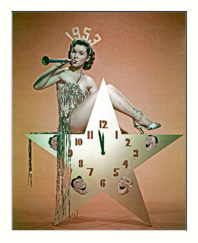 Happy New Year 1953 - Debbie Reynolds White Modern Wood Framed Art Print with Double Matting by Hollywood Photo Archive