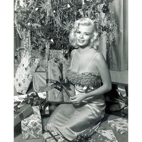 Jayne Mansfield - Christmas Black Modern Wood Framed Art Print with Double Matting by Hollywood Photo Archive