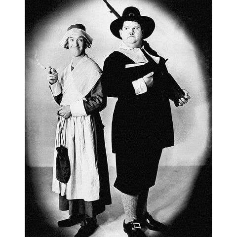 Laurel and Hardy - Thanksgiving White Modern Wood Framed Art Print by Hollywood Photo Archive