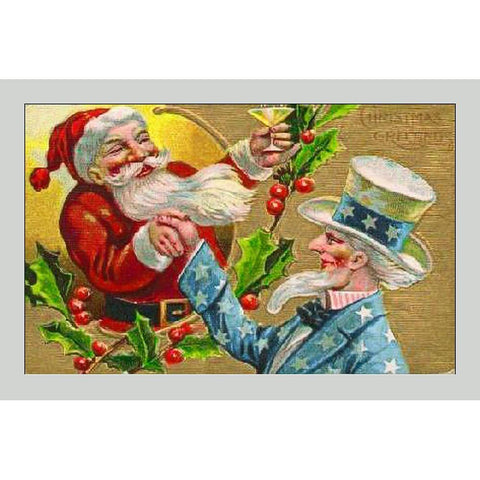 Santa with Uncle Sam Litho Gold Ornate Wood Framed Art Print with Double Matting by Hollywood Photo Archive