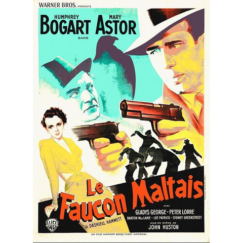 French - The Maltese Falcon Black Modern Wood Framed Art Print with Double Matting by Hollywood Photo Archive