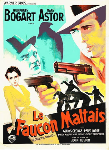 French - The Maltese Falcon White Modern Wood Framed Art Print with Double Matting by Hollywood Photo Archive