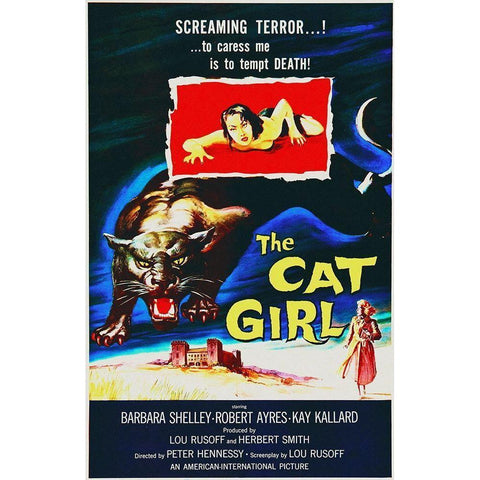 The Cat Girl Black Modern Wood Framed Art Print with Double Matting by Hollywood Photo Archive