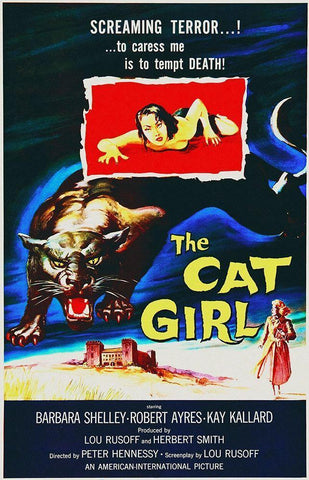 The Cat Girl Black Ornate Wood Framed Art Print with Double Matting by Hollywood Photo Archive