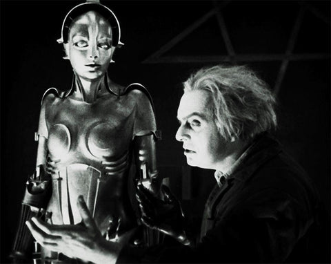 Metropolis - Maria with Rotwang -  Production Still Black Ornate Wood Framed Art Print with Double Matting by Hollywood Photo Archive