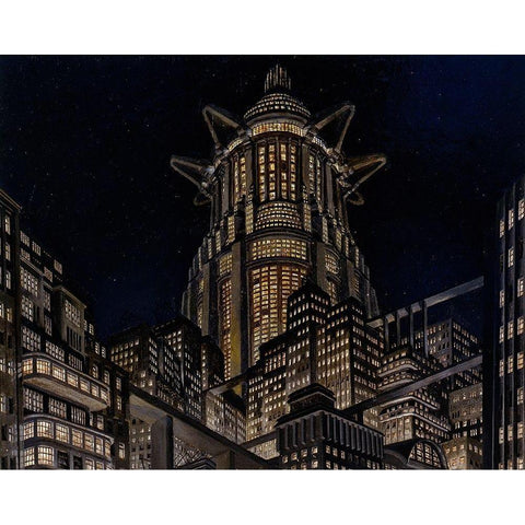 Metropolis - Building Concept Art Gold Ornate Wood Framed Art Print with Double Matting by Hollywood Photo Archive