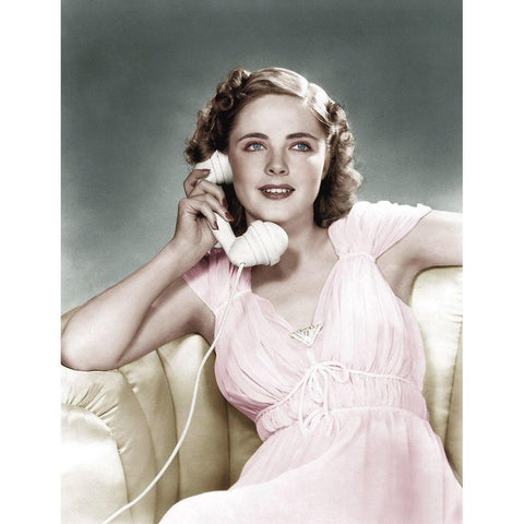 Kay Aldridge with Telephone White Modern Wood Framed Art Print by Hollywood Photo Archive