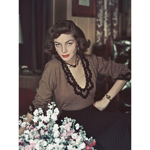 Lauren Bacall Black Modern Wood Framed Art Print with Double Matting by Hollywood Photo Archive