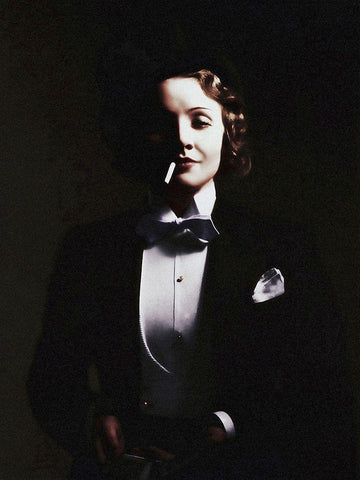 Marlene Dietrich in Top Hat - Tinted White Modern Wood Framed Art Print with Double Matting by Hollywood Photo Archive