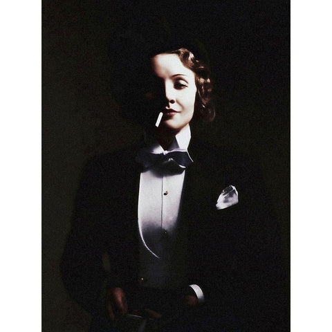 Marlene Dietrich in Top Hat - Tinted White Modern Wood Framed Art Print by Hollywood Photo Archive