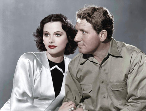 Spencer Tracy with Hedy Lamarr - Boom Town White Modern Wood Framed Art Print with Double Matting by Hollywood Photo Archive