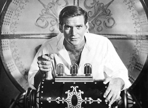 The Time Machine - Rod Taylor White Modern Wood Framed Art Print with Double Matting by Hollywood Photo Archive