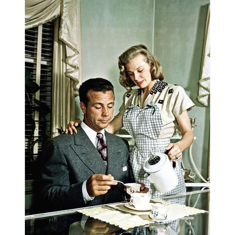 Dick Powell and June Allyson White Modern Wood Framed Art Print by Hollywood Photo Archive