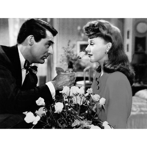 Cary Grant with Ginger Rogers - Once Upon A Honeymoon White Modern Wood Framed Art Print by Hollywood Photo Archive