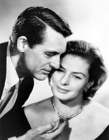 Cary Grant with Ingrid Bergman White Modern Wood Framed Art Print with Double Matting by Hollywood Photo Archive