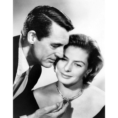 Cary Grant with Ingrid Bergman White Modern Wood Framed Art Print by Hollywood Photo Archive