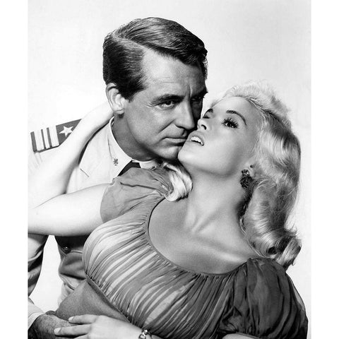 Cary Grant with Jayne Mansfield - Kiss The For Me White Modern Wood Framed Art Print by Hollywood Photo Archive