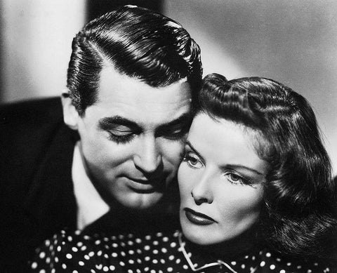 Cary Grant with Katherine Hepburn - Bringing Up Baby White Modern Wood Framed Art Print with Double Matting by Hollywood Photo Archive